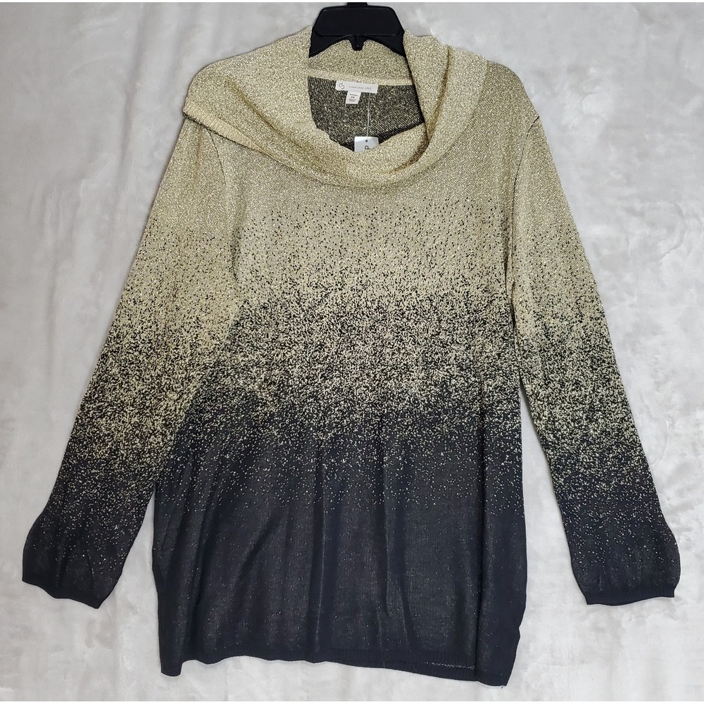 Dressbarn Sweater Womens 2XL Roman Holiday Gold & Black Glitter Ombre Top NWT